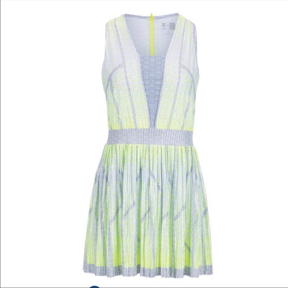 K SWISS X LUCKY IN LOVE Pleat Wave Neon Yellow Tennis Dress + Shorts Size XL 14